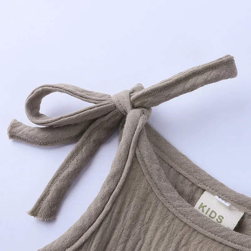 Wholesale Baby Girls Crease Solid Color Lace-up Romper - Image 20