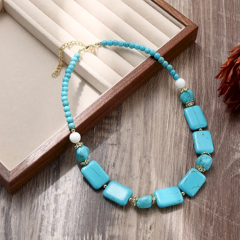 Wholesale Women Boho Fashion Natural Stone Turquoise Necklace - Image 2