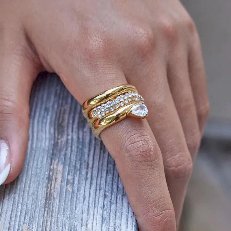 Wholesale Stainless Steel Women Simple Water Drop Gemstone Ring - Image 4