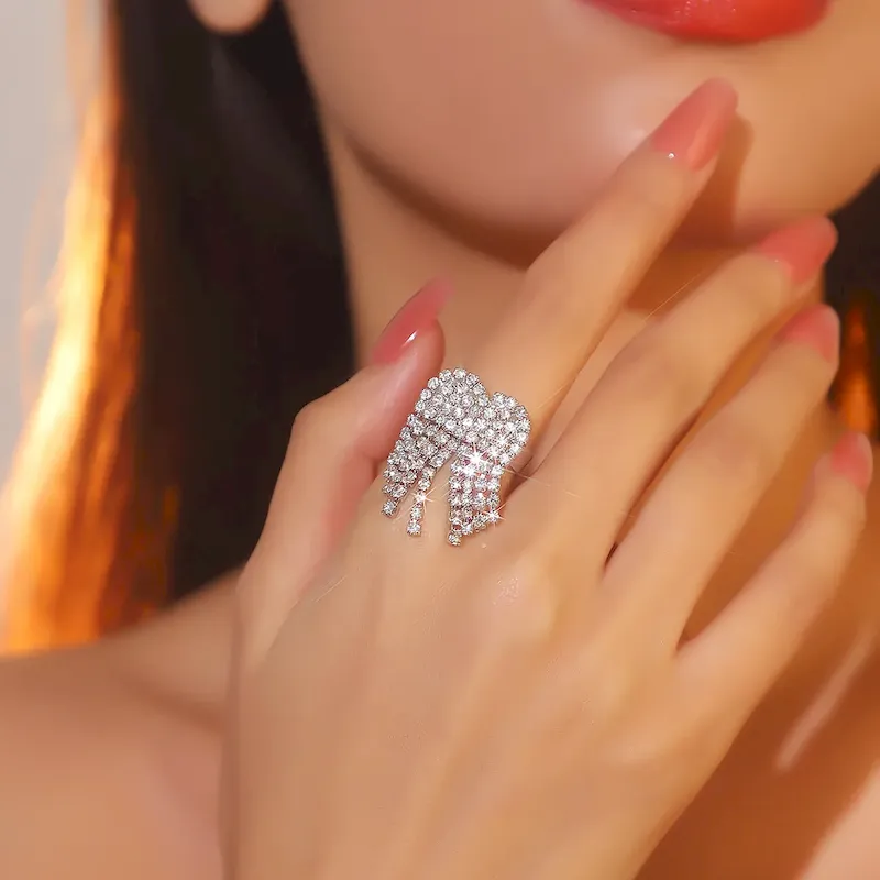 Wholesale Shiny Rhinestone Gemotry Opening Ring - Image 26