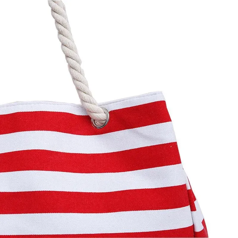 Simple Classic Burly Thick Rope Shoulder Handle Plus Large Capacity Bags With Stripes Pattern - Image 3