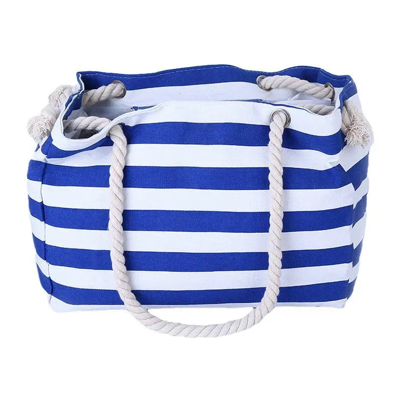 Simple Classic Burly Thick Rope Shoulder Handle Plus Large Capacity Bags With Stripes Pattern - Image 5