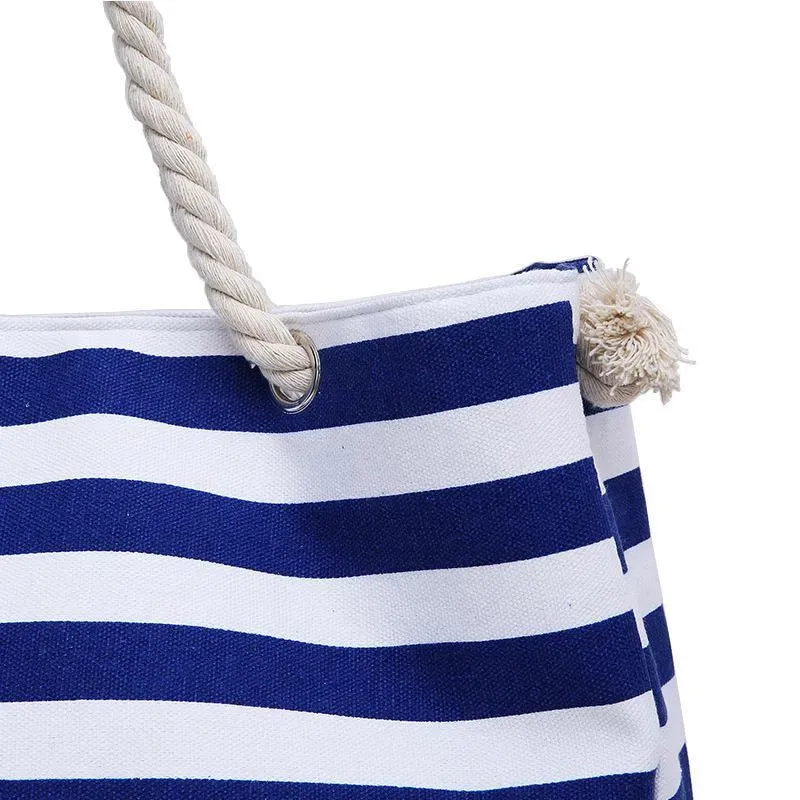 Simple Classic Burly Thick Rope Shoulder Handle Plus Large Capacity Bags With Stripes Pattern - Image 7