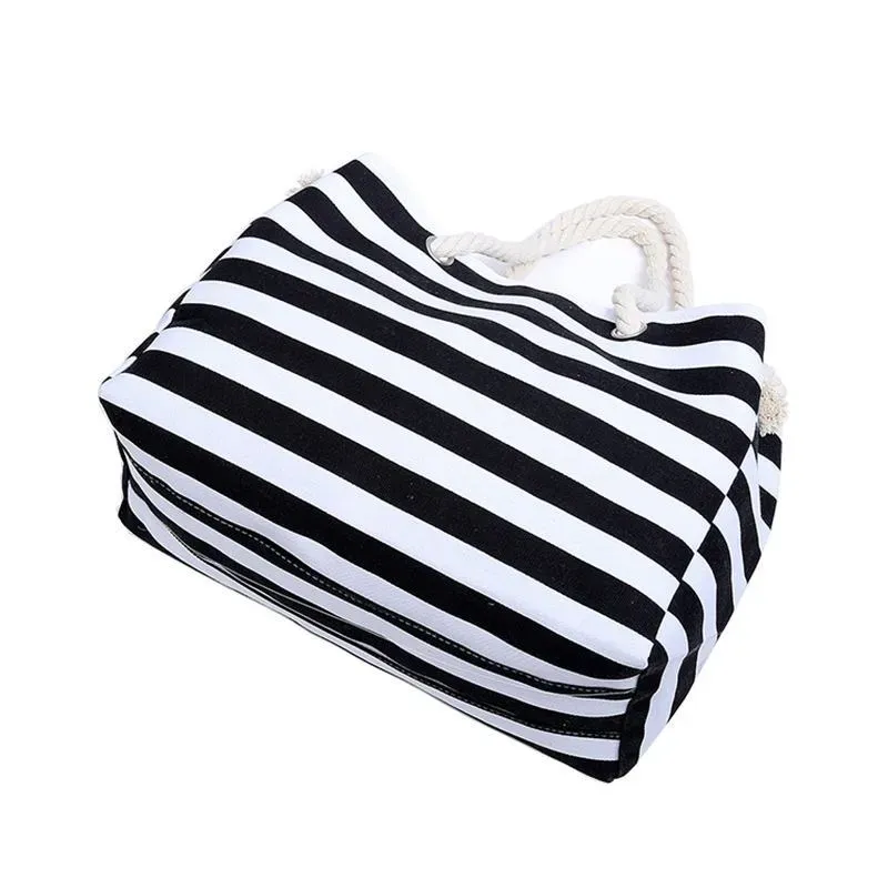 Simple Classic Burly Thick Rope Shoulder Handle Plus Large Capacity Bags With Stripes Pattern - Image 10