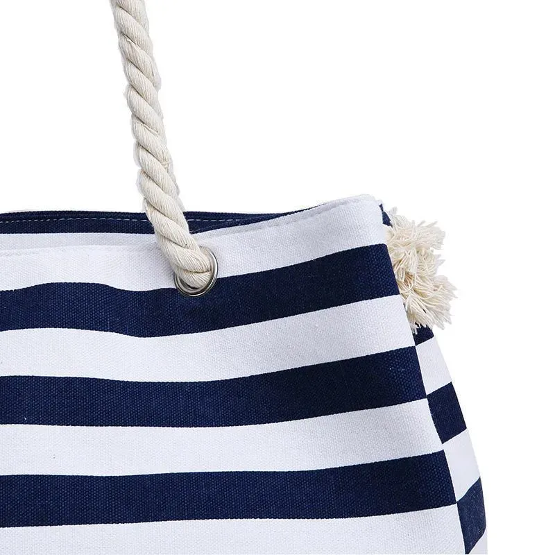 Simple Classic Burly Thick Rope Shoulder Handle Plus Large Capacity Bags With Stripes Pattern - Image 15