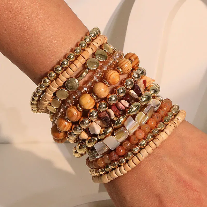 Wholesale Women Fashion Boho Beach Hand-Woven Beads Bracelet 12-Piece Set
