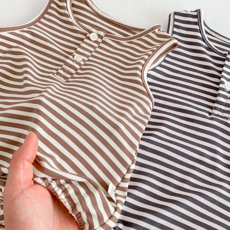 Wholesale Kids Baby Boys Girls Casual Cute Stripe Romper - Image 4