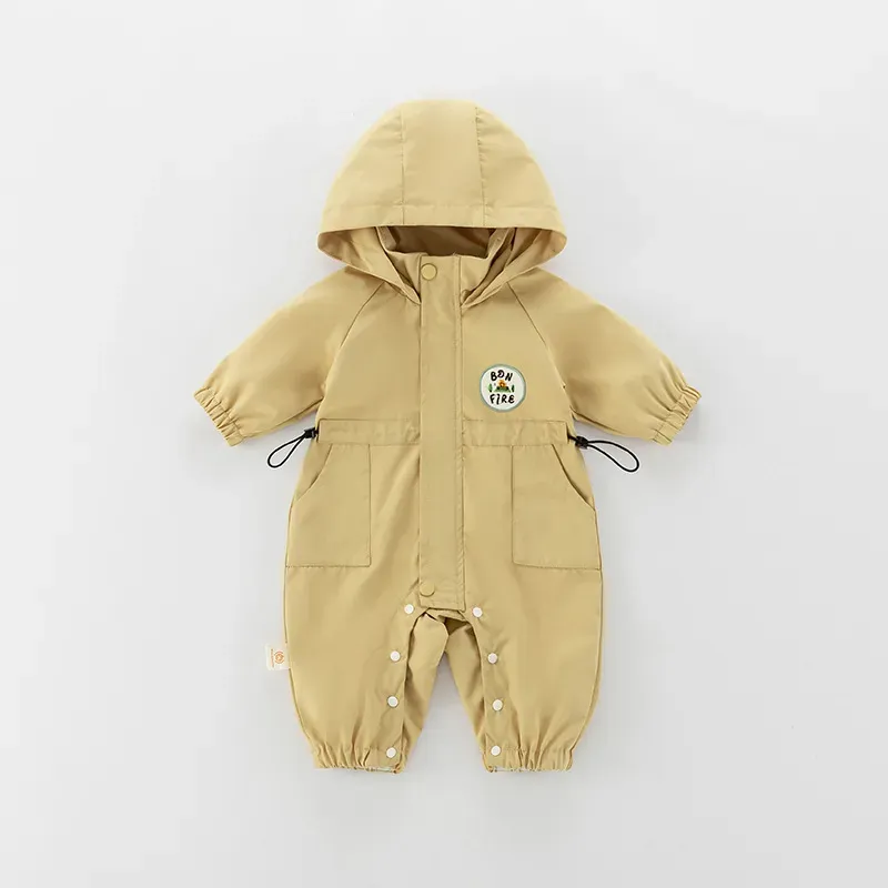 Wholesale Baby Boy Solid Color Hoodied Cargo Rompers - Image 4