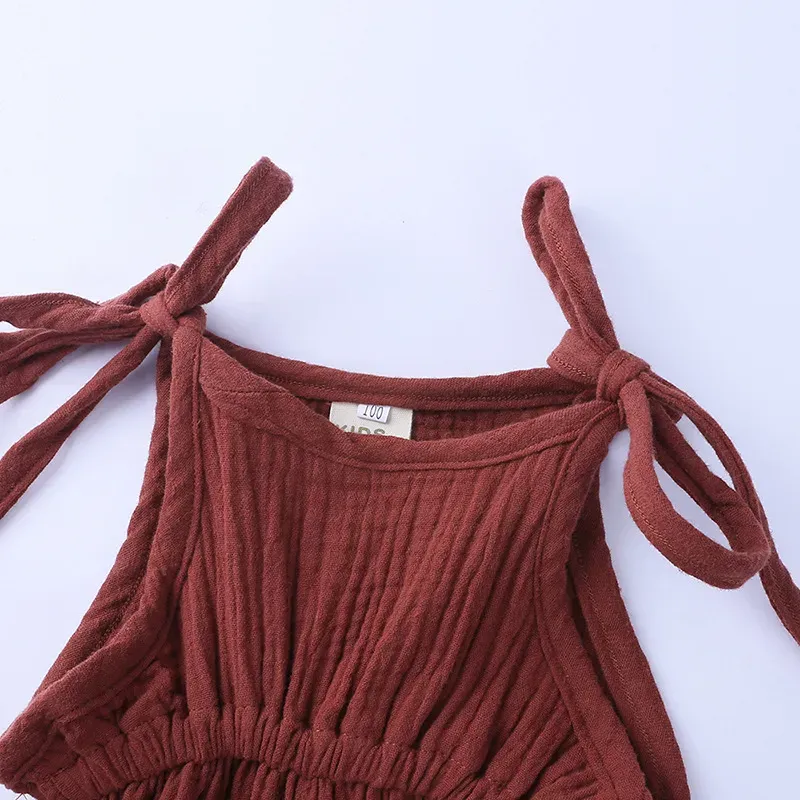 Wholesale Baby Girls Crease Solid Color Lace-up Romper - Image 6