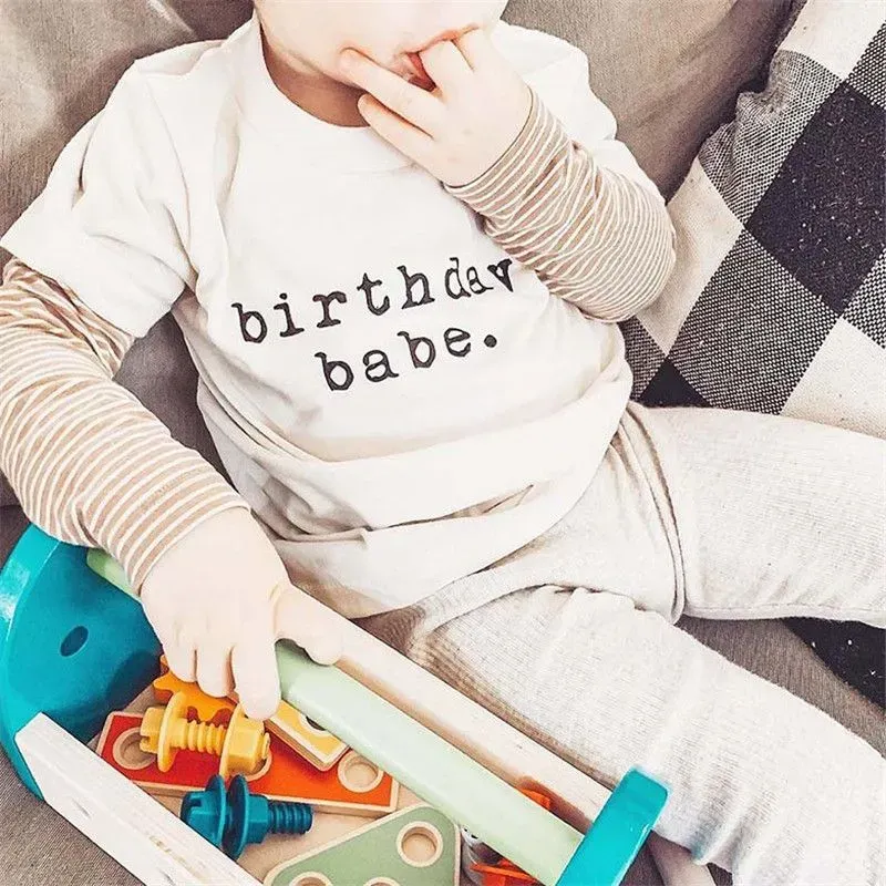 Wholesale Wholesale Kid Boy Girl Birthday Print White Tee - Image 9