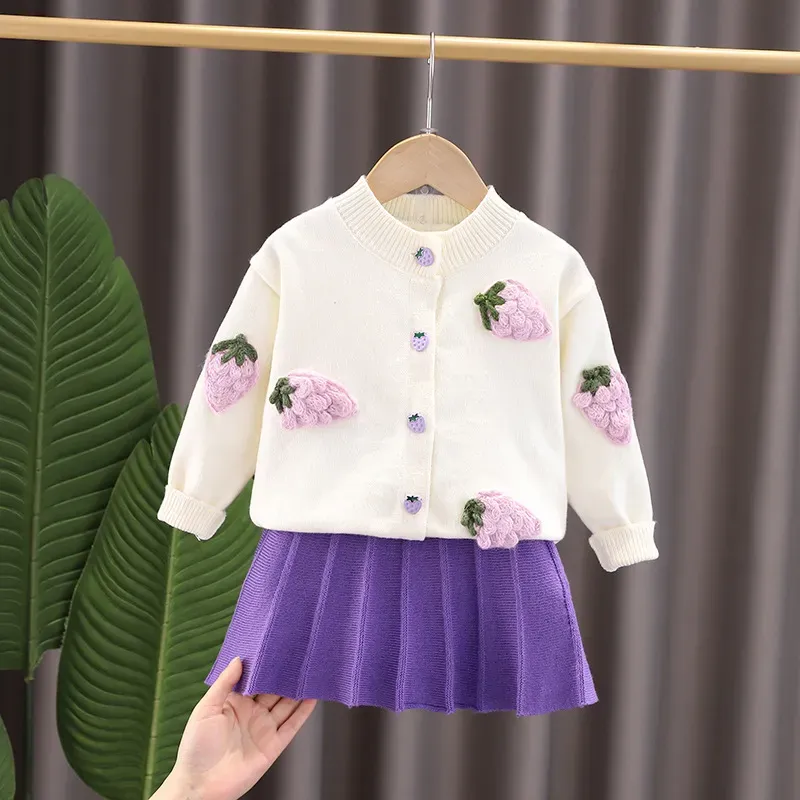 Wholesale Girl'S Winter Fruit Embroidered Sweater And Skirt Knit Two-Piece Set - Image 9