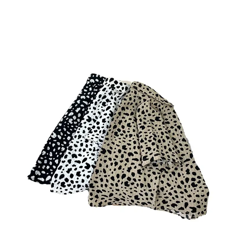 Wholesale Boy Fashion Casual Leopard Lapel Short-Sleeve Blouse - Image 5