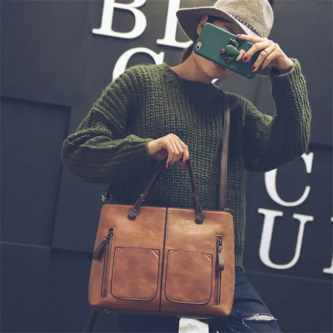 Women Fashion Large Capacity Zipper Patchwork Square Shape Handle Bag - Image 4