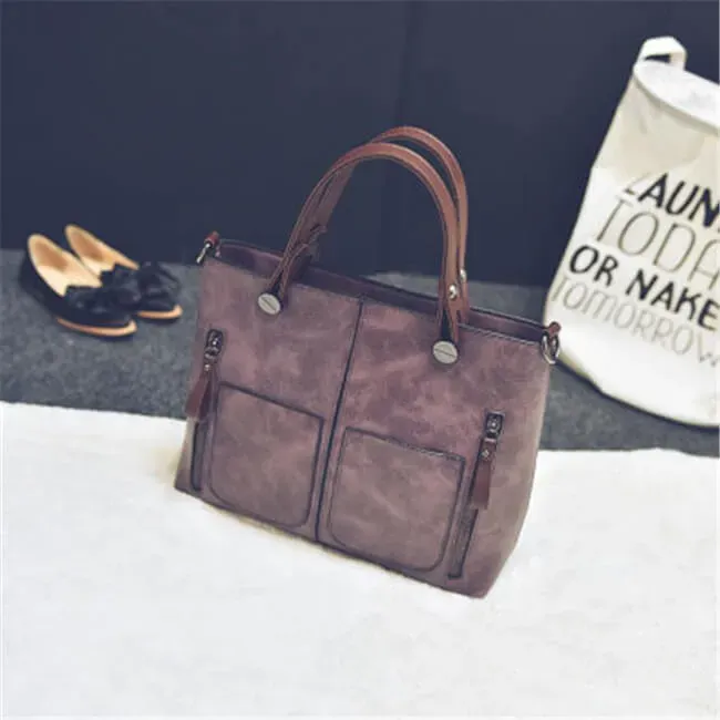 Women Fashion Large Capacity Zipper Patchwork Square Shape Handle Bag - Image 5