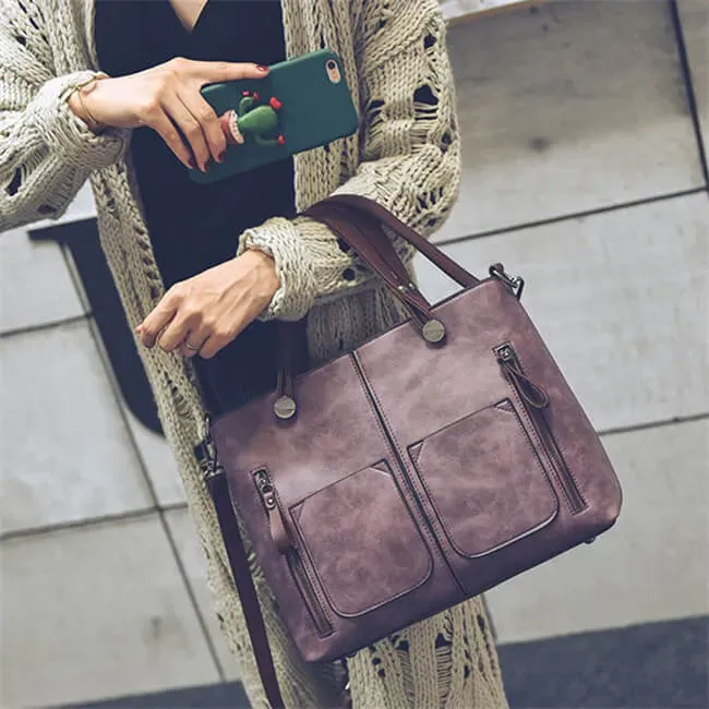 Women Fashion Large Capacity Zipper Patchwork Square Shape Handle Bag - Image 6