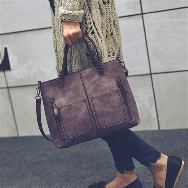 Women Fashion Large Capacity Zipper Patchwork Square Shape Handle Bag - Image 7