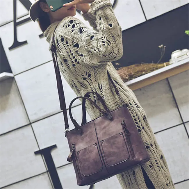 Women Fashion Large Capacity Zipper Patchwork Square Shape Handle Bag - Image 8