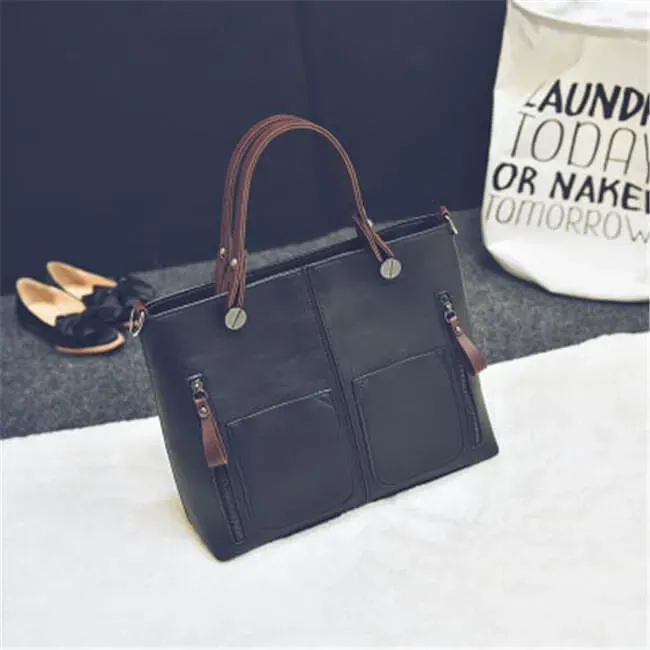 Women Fashion Large Capacity Zipper Patchwork Square Shape Handle Bag - Image 13