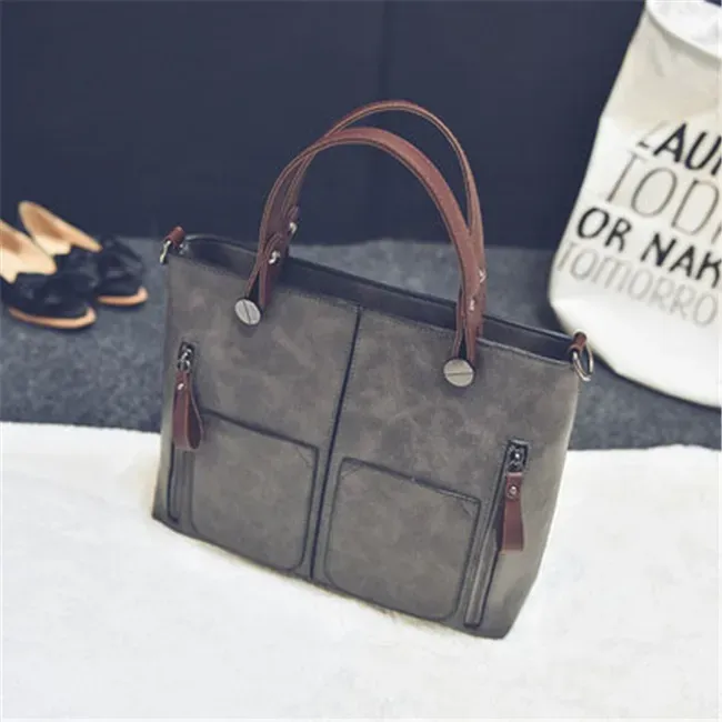 Women Fashion Large Capacity Zipper Patchwork Square Shape Handle Bag - Image 17