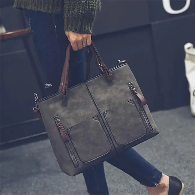 Women Fashion Large Capacity Zipper Patchwork Square Shape Handle Bag - Image 18