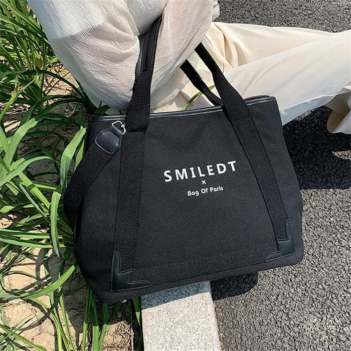 Women Casual Letter Printed Large Capacity Canvas Tote Bag - Image 4