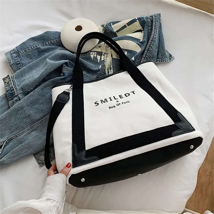Women Casual Letter Printed Large Capacity Canvas Tote Bag - Image 11