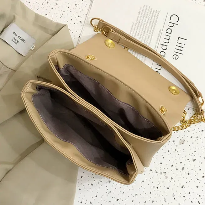 Women Simple Solid Color Metal Chain Rhombus Stitching Bag - Image 7