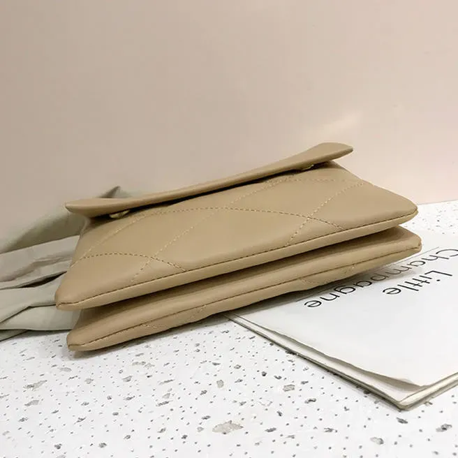 Women Simple Solid Color Metal Chain Rhombus Stitching Bag - Image 8