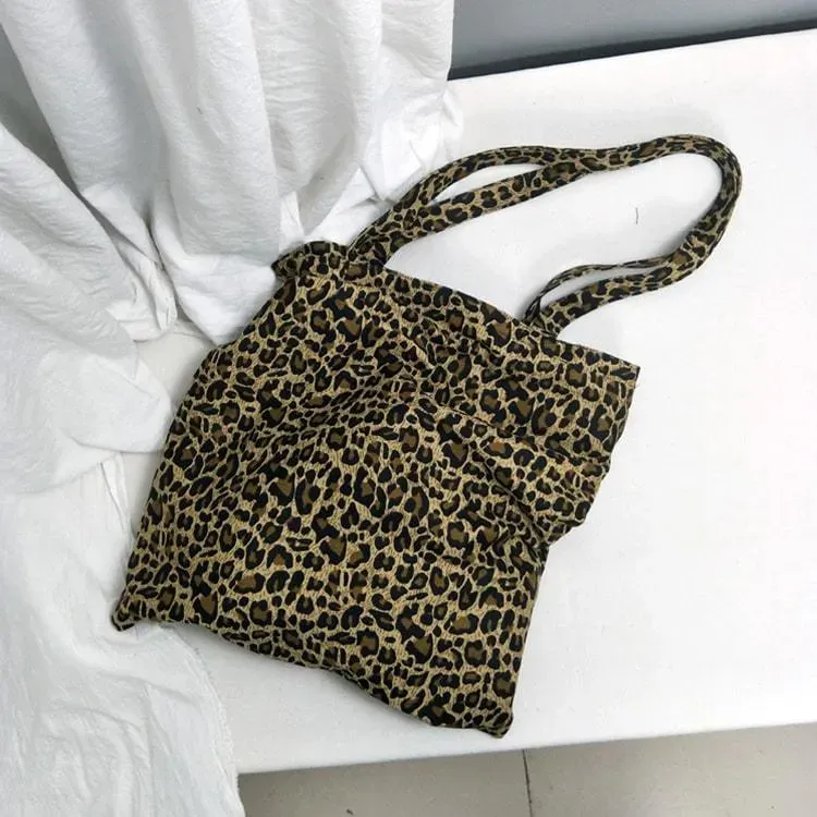 Women Fashion Color Blocking Leopard Printed Canvas Tote Bag - Image 3