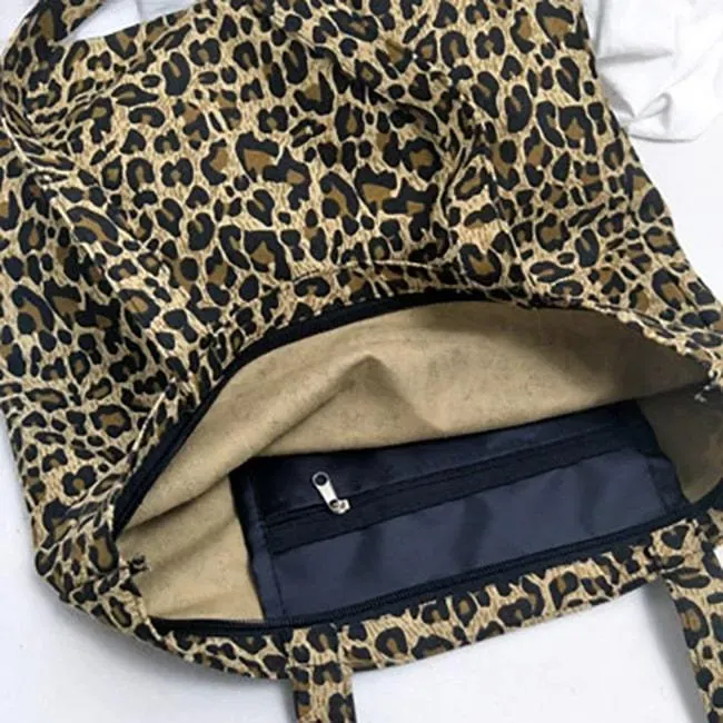Women Fashion Color Blocking Leopard Printed Canvas Tote Bag - Image 4
