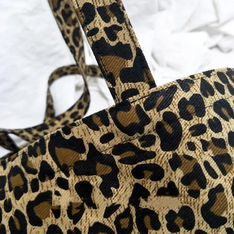 Women Fashion Color Blocking Leopard Printed Canvas Tote Bag - Image 5