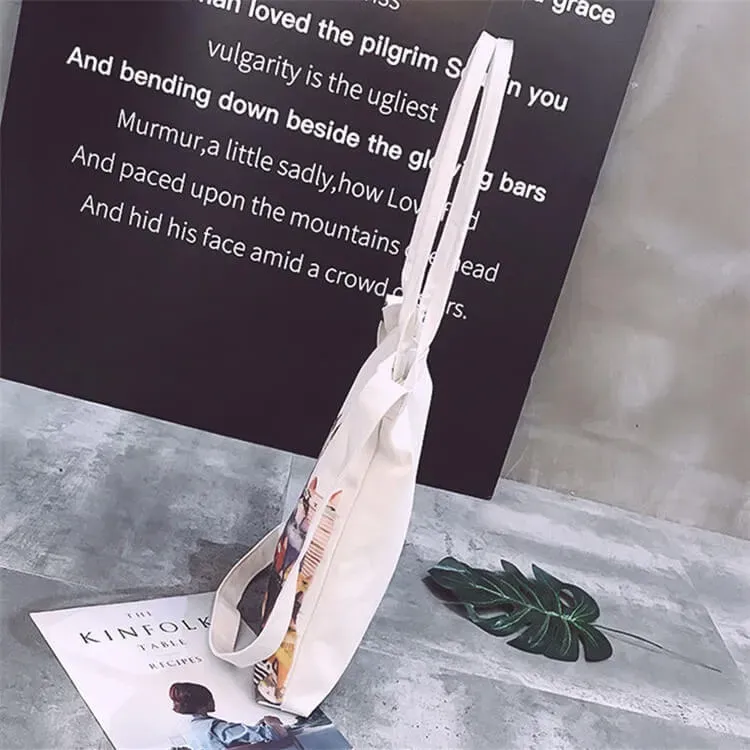 Women Fashion Cartoon Cats Printed Canvas Shoulder Bag - Image 3