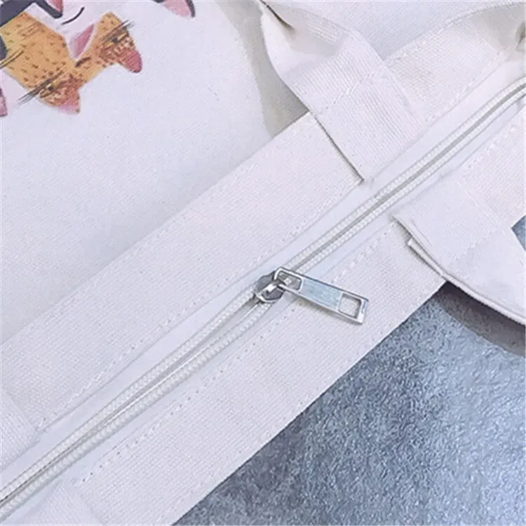 Women Fashion Cartoon Cats Printed Canvas Shoulder Bag - Image 6