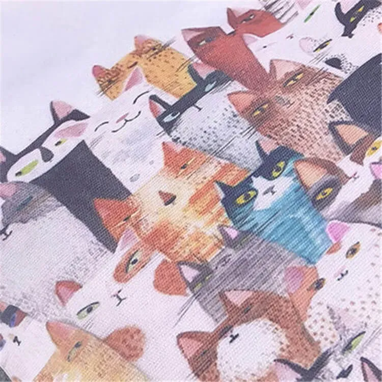 Women Fashion Cartoon Cats Printed Canvas Shoulder Bag - Image 7