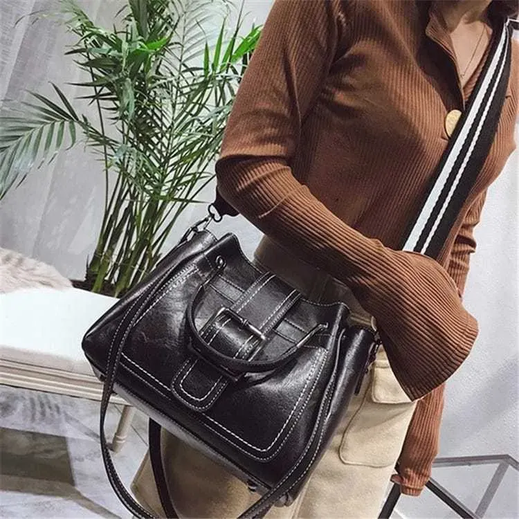 Women Retro Solid Color Belted Shoulder Bag - Image 3