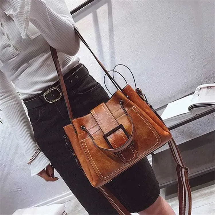 Women Retro Solid Color Belted Shoulder Bag - Image 5