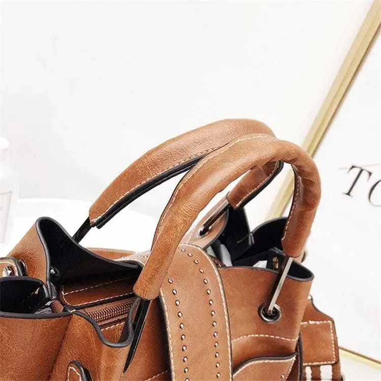 Women Retro Solid Color Belted Shoulder Bag - Image 7