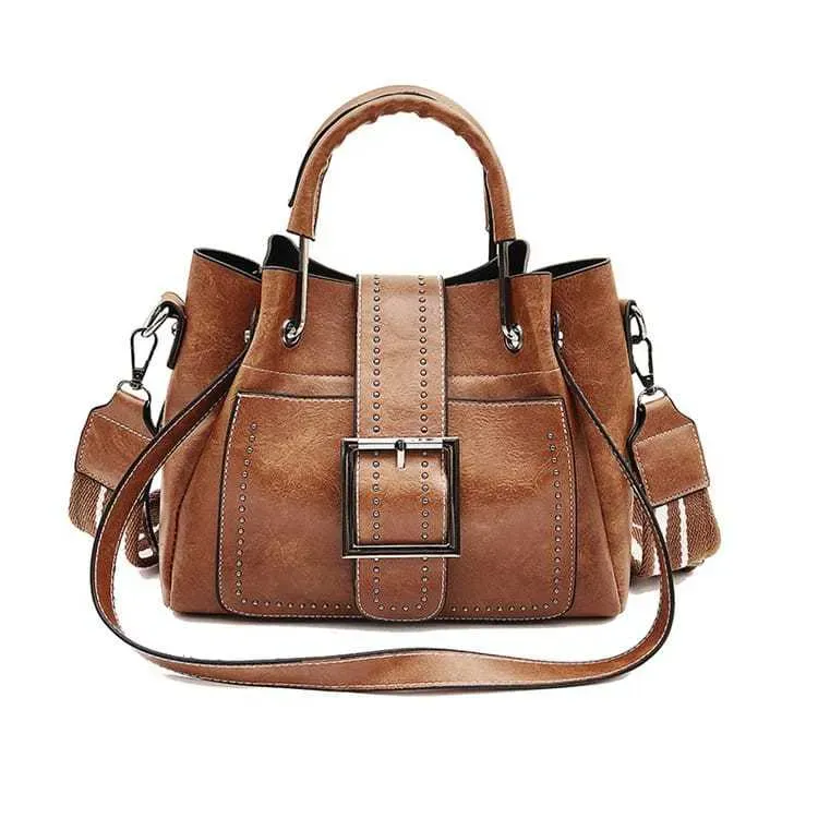 Women Retro Solid Color Belted Shoulder Bag - Image 12