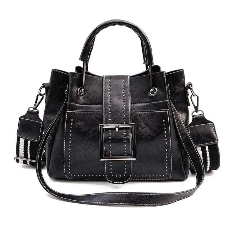 Women Retro Solid Color Belted Shoulder Bag - Image 14