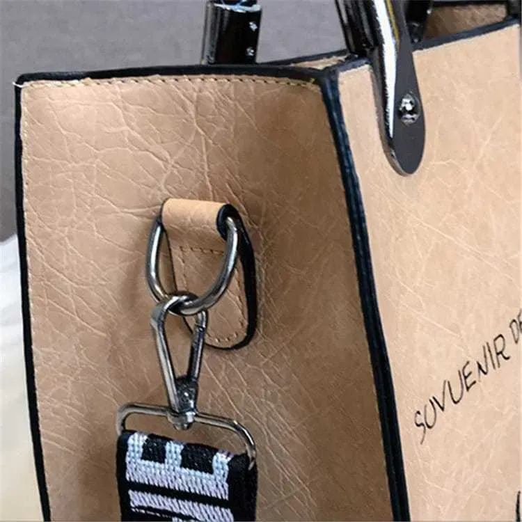 Women Fashion Color Blocking Letter Printed Large Capacity Tote Bag - Image 5