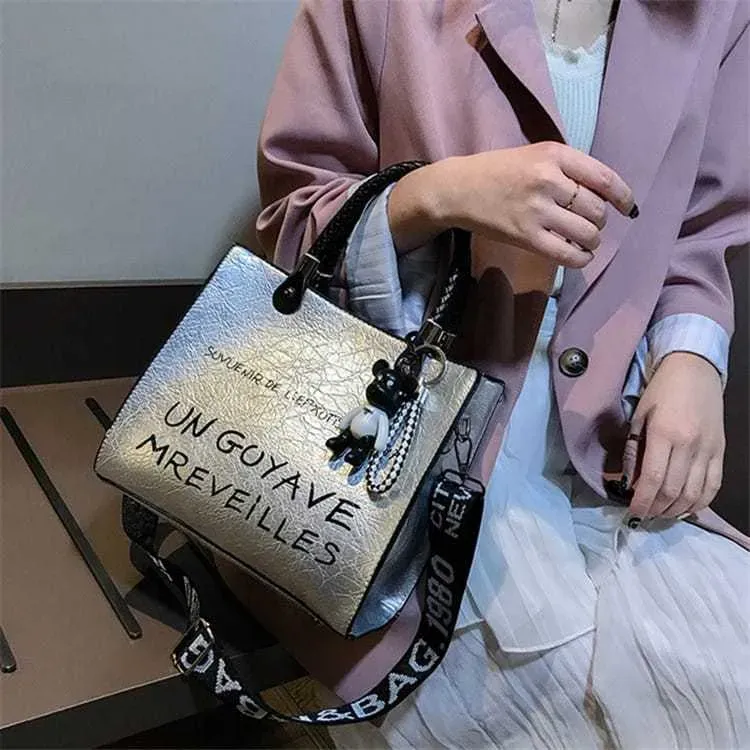 Women Fashion Color Blocking Letter Printed Large Capacity Tote Bag - Image 14