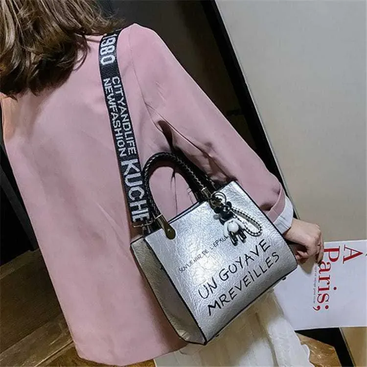 Women Fashion Color Blocking Letter Printed Large Capacity Tote Bag - Image 15