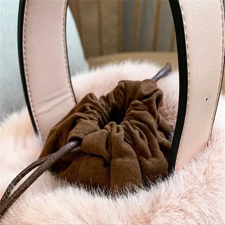 Women Simple Solid Color Plush Bucket Bag - Image 4