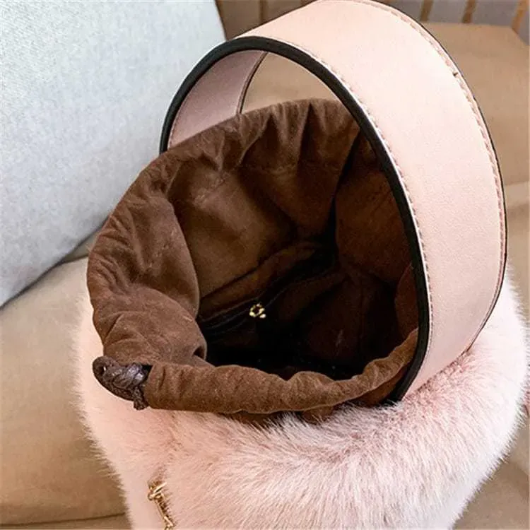 Women Simple Solid Color Plush Bucket Bag - Image 6