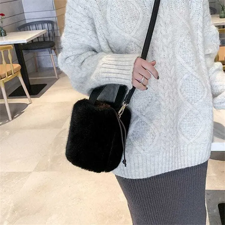 Women Simple Solid Color Plush Bucket Bag - Image 11
