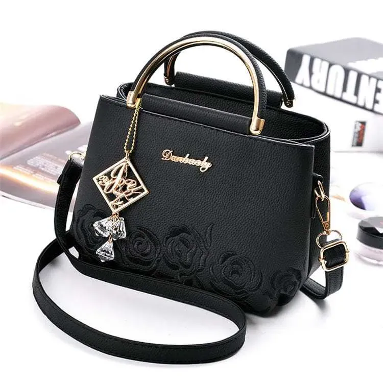 Women Fashion Floral Embroidery Metal Letter Zipper Tote Bag