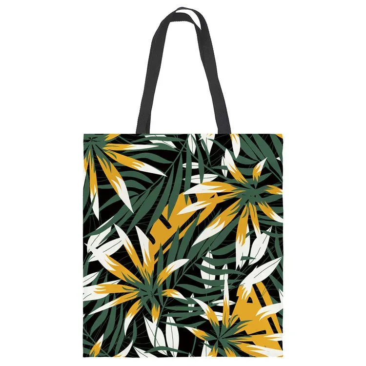 Women Fashion Color Blocking Plant Printed Large Capacity Canvas Tote Bag - Image 6