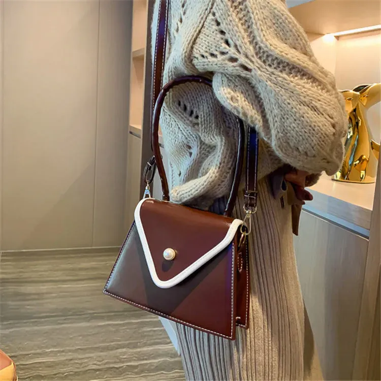 Women Retro Color Blocking Flap Shoulder Bag - Image 3