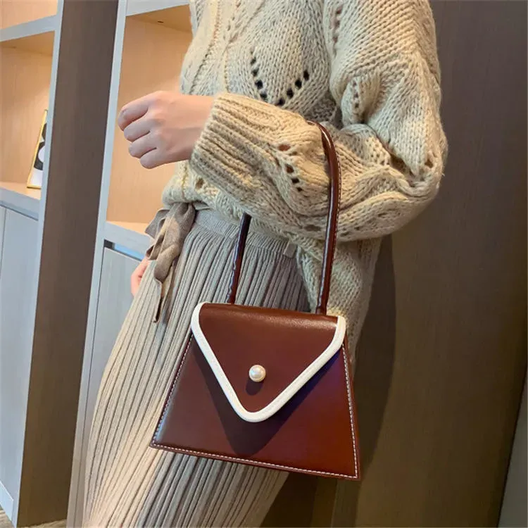 Women Retro Color Blocking Flap Shoulder Bag - Image 4