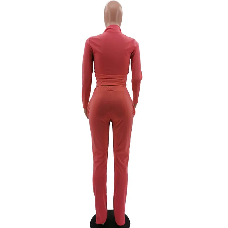 S-2XL Women Casual Solid Color Long Sleeve Top And Pant Sports Two Piece Set - Image 4